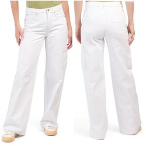 NWT Blue Revival Women’s White Cargo Wide Leg Stretch Flex Back Jeans Size 32